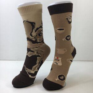 Unisex Latte Art Coffee Lover Crew Socks 2 Pack Ribbed Cuff Beige Brown